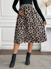 SHEIN Chân váy chữ A họa tiết da báo cho bà bầu - Nhiều màu - Xem 4