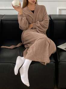 DAZY Faux Fur Plush Robe, Loose Fit Loungewear For Winter, For Fall Winter Fluffy, Cozy Outfit
