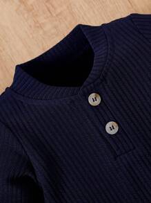 SHEIN Vintaside Kids 2pcs Baby Boy Front Button Jumpsuit And Solid Color Pants Soft Comfortable Set - Multicolor - View 3