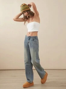 WESTFADE Premium Denim Low Rise 100% Cotton Straight Leg Jeans - Medium Wash - View 5