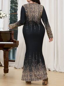 SHEIN Lady Spring And SummerAutumn And Winter Elegant Black  Knitted Mermaid Long  Long Sleeve Plus Size Dresses