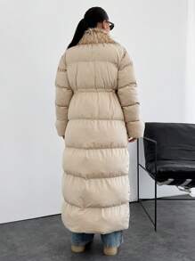 EURMUSE Women's Long Winter Jacket With Padding Details And Fox Scarf, Elegant And Make You Warm In Winter - Beige - View 2