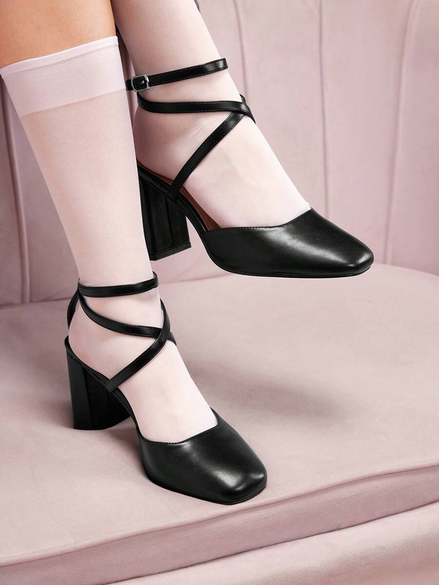 CUCCOO DOLLMOD Black Mary Jane High Heel Shoes, Fashionable Ankle Strap, Suitable For Commuting, Dating, Party, Holiday And Casual Wear Fall