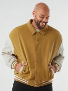 Manfinity VCAY Plus Size Men's Casual Stitched Woven Jacket, For Fall Winter - Khaki - View 3
