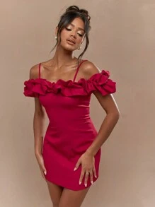 MISSGUIDED Boho Tailored Balloon Ruffle Spaghetti Strap Pleat Stitch Tulip Mini Dress