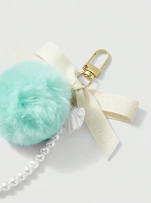 SHEIN 1pc Random Color Furball Ribbon Bow Keychain - Blue - View 6