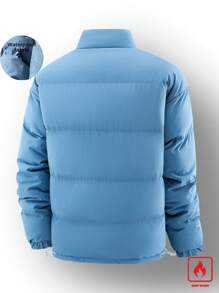 Manfinity Hypemode Men's Thick Padded Reversible Printed Padded Coat With Stand Collar, Warm For Fall Winter, Smoky Blue - Dusty Blue - View 2