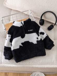 SHEIN Conjunto de 2 sudaderas de forro polar con cuello alto y cremallera, de textura negra y blanca, para niña y mamá, para otoño e invierno - Negro - Ver 10