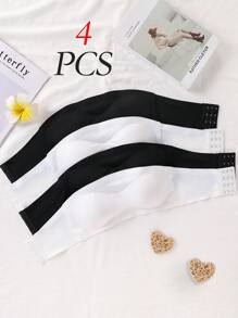 SHEIN 4pcs/Set Teen Girls Minimalist Comfortable Breathable Padded Camisole Bra Set