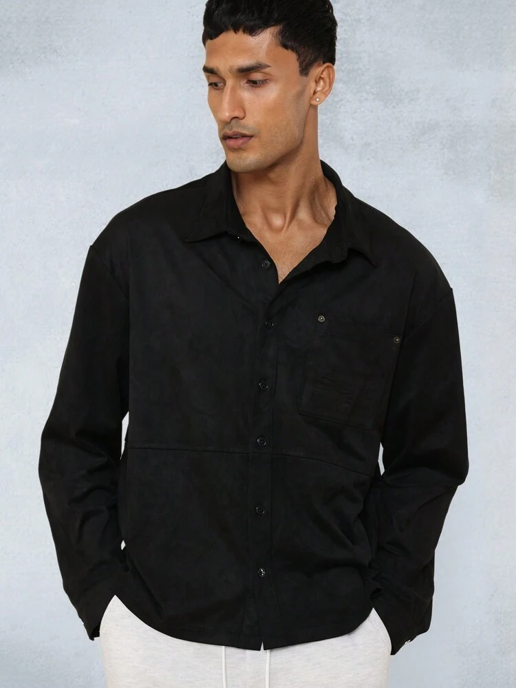 스웨이드 레귤러 핏 긴팔 셔츠