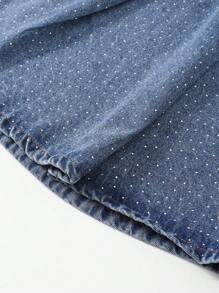 SHEIN Tween Girls Washed Denim Jacket And A-Line Rhinestone Denim Mini Skirt Outfit, Casual And Versatile For Everyday Wear - Blue - View 4