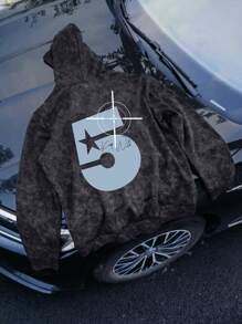 Manfinity EMRG Plus Size Men's Long Sleeve Minimalist Numeric Print Hoodie - Black - View 1