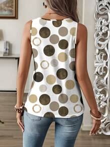 EMERY ROSE Women's Casual Polka Dot Pattern Round Neck Tank Top, Summer