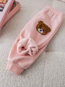 SHEIN 3pcs Baby Girl Cute Fluffy Pink Cartoon Hooded Vest, Sweatshirt And Elastic Waist Pants Set, Autumn/Winter - Pink - View 6