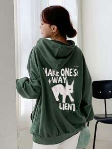 DAZY Women Animal Pattern Print Oversized Hooded Sweatshirt,Fall Clothes