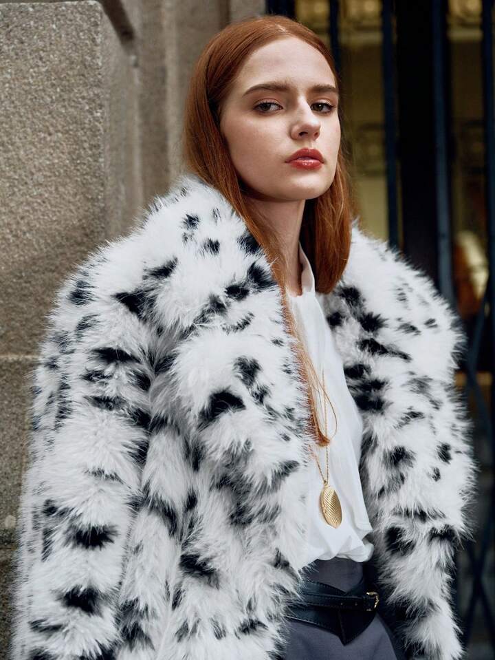 Anewsta Fashionable Women Fluffy Fox Fur Coat, Mid-Length