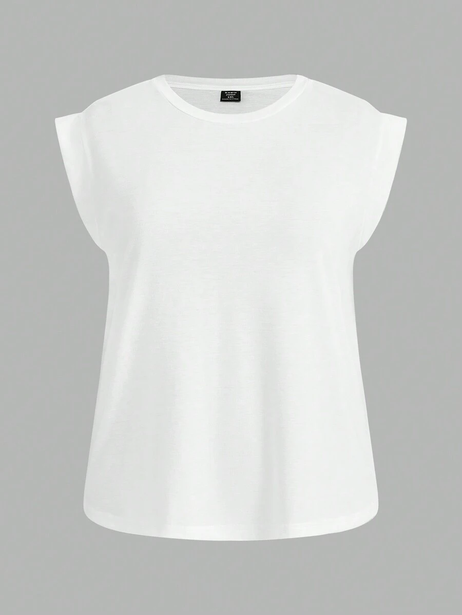 Plus Size Short Cap Sleeve Round Neck T-Shirt, Suitable For Summer - White - View 1
