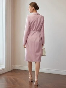 MOTF PREMIUM MIDIKLEID MIT REVERSKRAGEN, PLISSIERTEM EINSATZ, SCHNALLE UND GÜRTEL