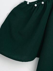 SHEIN Clasi 2件套加大码细肩带仿珍珠装饰简约上衣和印花裤套装 - 墨綠色 - 查看 5