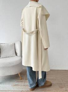 Muchica 女士纯色系带长袖简约大衣 - 杏色 - 查看 2