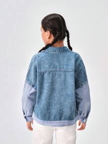 SHEIN Jaqueta jeans solta com contraste de cores e estilo de rua para meninas adolescentes