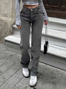 Women's Retro Loose Straight Leg Jeans - 灰色 - 查看 5