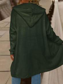 Calvaya 大码女式纯色蝙蝠袖长袖连帽休闲开衫，秋冬季 - 軍綠色 - 查看 2