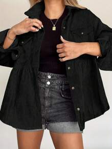 INAWLY Blusa de manga larga con dobladillo con volantes de unicolor holgada para mujer, camisa de mujer para primavera/otoño