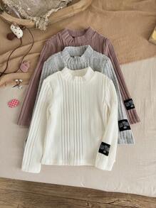 SHEIN 3pcs Solid Color Round Neck Letter Print Fitted Casual T-Shirts Set For Young Girls - Multicolor - View 5