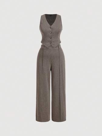 SHEIN MOD Ensemble Tailleur Vintage à Carreaux Grandes Tailles pour Femmes, Automne & Hiver, Pour l'Été