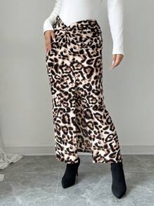 Chiquease 秋冬时尚前中扭纹镂空豹纹 A 字裙 - 彩色 - 查看 6