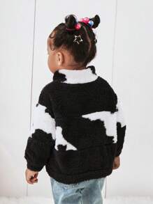 SHEIN Conjunto de 2 sudaderas de forro polar con cuello alto y cremallera, de textura negra y blanca, para niña y mamá, para otoño e invierno - Negro - Ver 2