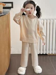 DAZY Young Girls Small Round Neck Solid Color Sweater Set, Fall Outfit