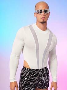 FeverCity Men's Sexy Mesh Insert Skinny Jumpsuit
