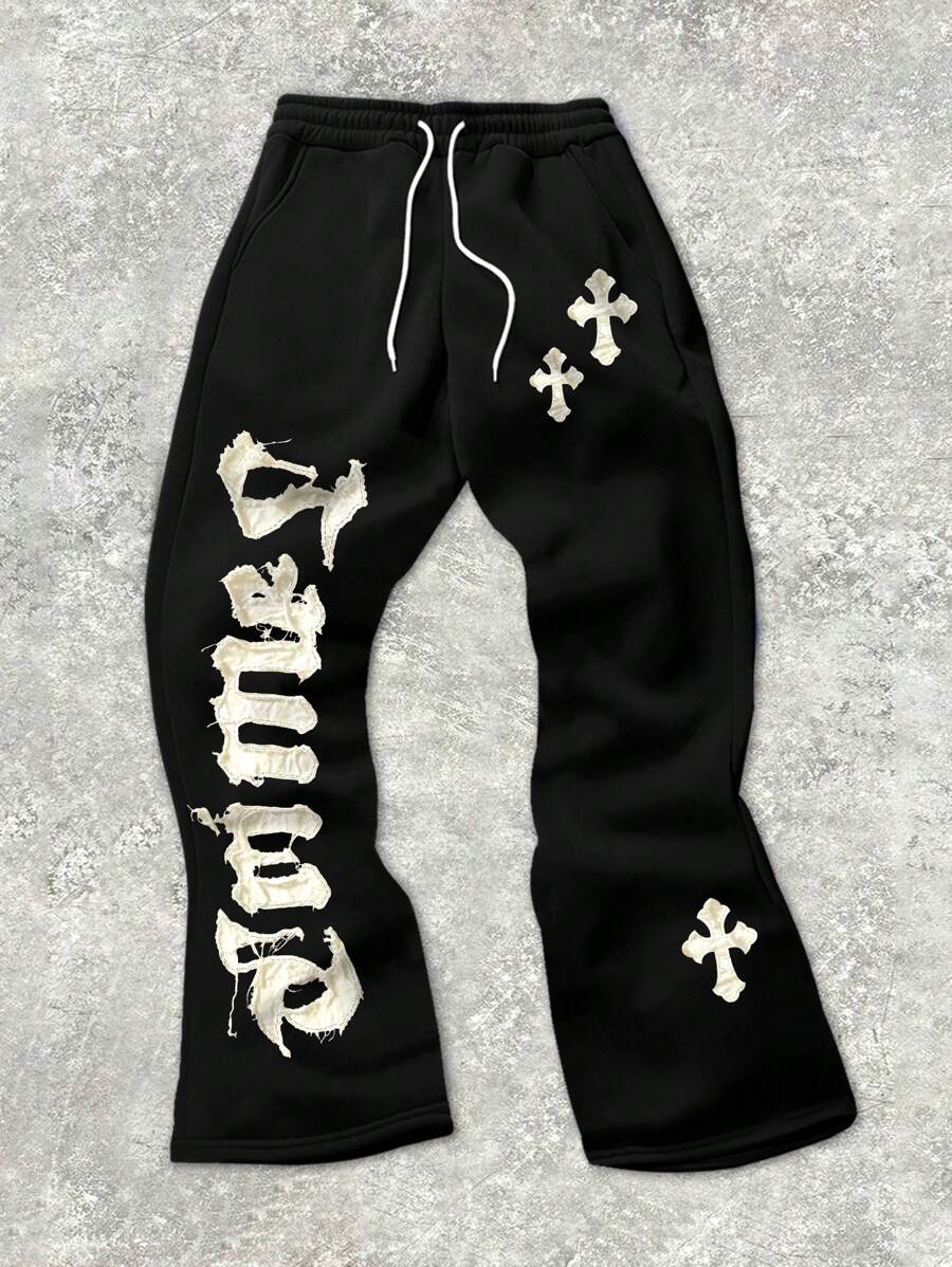 Manfinity legnd plus size men s cross letter applique drawstring