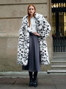 Anewsta Abrigo de mujer de piel de zorro esponjoso y con estilo, chaqueta de piel de leopardo de longitud media con cuello para mujer - Blanco - Ver 6