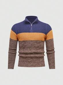 男式撞色半拉链休闲套头衫 - 彩色 - 查看 3