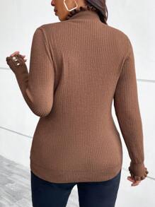 SHEIN Clasi Plus Size Women's Plain Long Sleeve Frill Trim Slim Fit Sweater Fuzzy, Thermal, Teddy, Fleece, Fall Clothes Commute, Minimalist, Office Wear, Old Money, Simple, Super Warm And Soft!