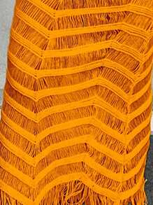 Zolique New Fashion Sexy Casual V-Neck Hollow Out Tassel Hem Long Knitted Dress - Orange - View 7