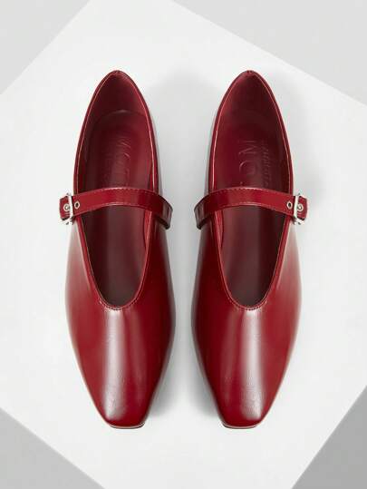 MOTF PREMIUM 女士平底方头玛丽珍鞋，复古简约风格，适合新年假期、情人节