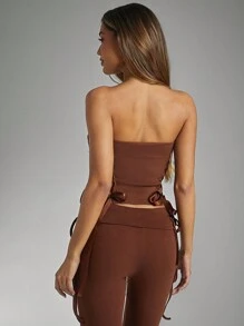 Denimoi Top bandeau de unicolor con cinta para atar para mujer, verano
