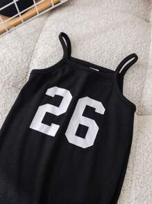 SHEIN 2 piezas Conjunto de sudadera con capucha corta con estampado de letras negras lindas y vestido camisero para niñas bebés, otoño/invierno