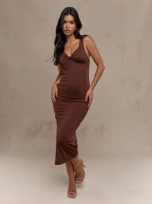 MISSGUIDED Twist Knot Detail Sleeveless Bodycon Maxi Dress - Coffee Brown - View 1