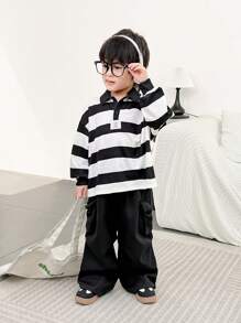 SHEIN 1pc Young Boy Casual Oversized Sweatpants With Pockets, Black Straight Leg Pants For Everyday Wear, Back To School, Fall - Black - View 4