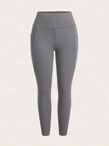 SHEIN EZwear 2件套瑜伽裤收腹高腰跑步紧身裤带口袋 - 彩色 - 查看 8