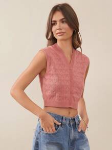 WESTFADE Coquette Bow Pattern Stitch Sweater Vest - Pink - View 3