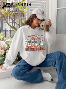 Mulvari Women's Casual Simple "IN THE PARK" Pattern Hooded Long Sleeve Loose Thickened Sweatshirt, Autumn/Winter, Casual Comfy Pullover Top Outfit