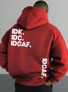 Manfinity Hypemode Men's Red Letter Print Knit Casual Hooded Sweatshirt - Red - View 1