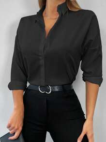 Cottnline 休闲纯色立领基本款开衫 - 黑色 - 查看 5