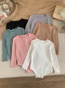 SHEIN LMoss Kids LMoss 6件套新生女宝宝可爱针织纯色长袖连体衣套装，秋冬季 - 彩色 - 查看 5